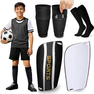 XZQTIVE Soccer Shin Guards with Shin Sleeves and Soccer Socks, Football Shin Pads Set for Kids Youth and Adult