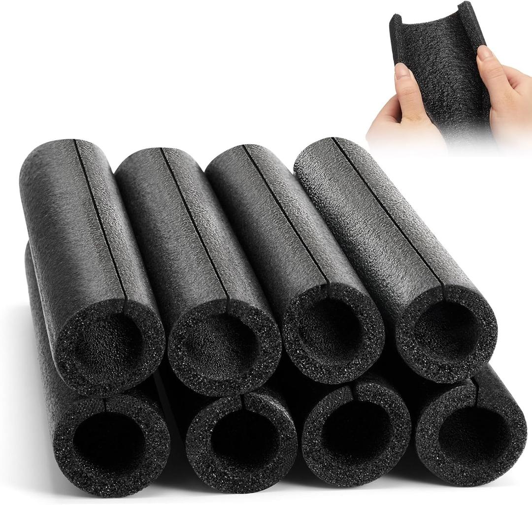 Amylove 8 Pcs 1 Feet Foam Pipe Insulation Foam Tube Insulating Water Pipe Pool Swim Noodles Pre Slit Heat Preservation Pipes Covers for Tubing Outdoor Winter Freeze Protection(Black, 1-1/4 Inch)