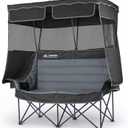 Huskfirm Double Camping Chair with Canopy Shade Folding Camping Couch Black | Oversized Double Beach Chair with Canopy for Larger Users, Heavy Duty Camping Loveseat with 2 Cup Holders & Carry Bag