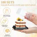 Honeydak Clear Cake Containers with Lids Wedding Cake Pans Cupcake Container Muffins Box Cocktail Picks Appetizer Thanks Tags Eucalyptus Leaves for Wedding Birthday Dessert Display(Black,100 Sets)