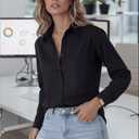 Women's Basic Button Down Shirts Long Sleeve Plus Size Simple Stretch Formal Casual Shirt Blouse (Black, L)
