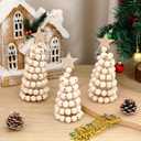 Thyle 3 Pcs Christmas Tree Decor 3 Sizes 6/8/10 Inch Small Boho Artificial Christmas Tree Tabletop Decor for Home Shelf Mantel Fireplace Table Party Supplies(Bead Style,Wood)