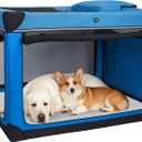 Ownpets 48 inch XXL Collapsible Dog Crate for Large Dogs, Portable Travel Dog Crate, 4-Door Foldable Pet Kennel with Durable Mesh Windows and Soft Mat, Blue