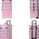 Makeup Rolling Train Case - Professional Cosmetics Organizer with Aluminum Frame, Folding Trays & Wheels, Portable for Travel & Studio (Pink)