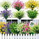 TURNMEON 20 Bundles Artificial Flowers for Outdoors, Summer Spring Grass Camellia Fake Flowers Fern Plants Eucalyptus, UV Resistant No Fade Faux Greenery for Gardens Cemetery Decor(Mixed 6 Styles 2)