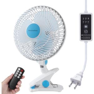 Oscillating Clip on Fan 9-Inch With Remote control, Portable Desk Fan Adjustable Tilt, w/Sturdy Clamp,3 Speed, 3 Timer, Shaking Fan for Home Office Dorm Table Bedroom Kitchen with 5FT Cord