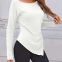 Tankaneo Womens Boat Neck Long Sleeve Tops Ruched Asymmetric Hem Fitted T-Shirts Casual Yoga Workout Tees (Large)