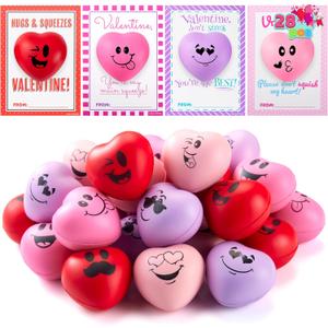 JOYIN 28 Pcs Valentines Day Heart Shape Stress Ball with Cards Stress Relief Fidget Toy for Valentine Party Favors, Classroom Prize Supplies, Valentines Greeting Cards, Valentine Exchange Gifts