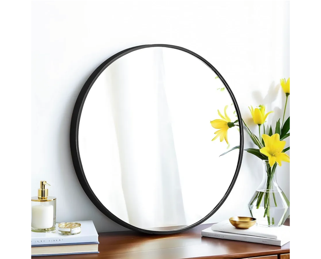 20" Round Mirror Circle Wall Mounted Hanging or Against Wall Metal Frame Dressing Make-up Mirrors for Entryway Bedroom Bathroom Living Room 20 inch Black