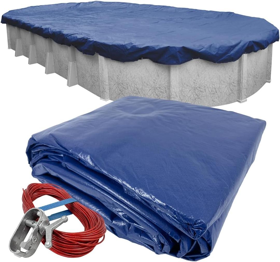 Pool Mate 21 x 41 ft Extra Strength Platinum Oval Above Ground Pool Cover | Blue Winter Cover, 4 ft Overlap (25 x 45ft Cover Size), Solid 12 x 12 Scrim, 3.7 oz/yd2, Style: 272141-4PM