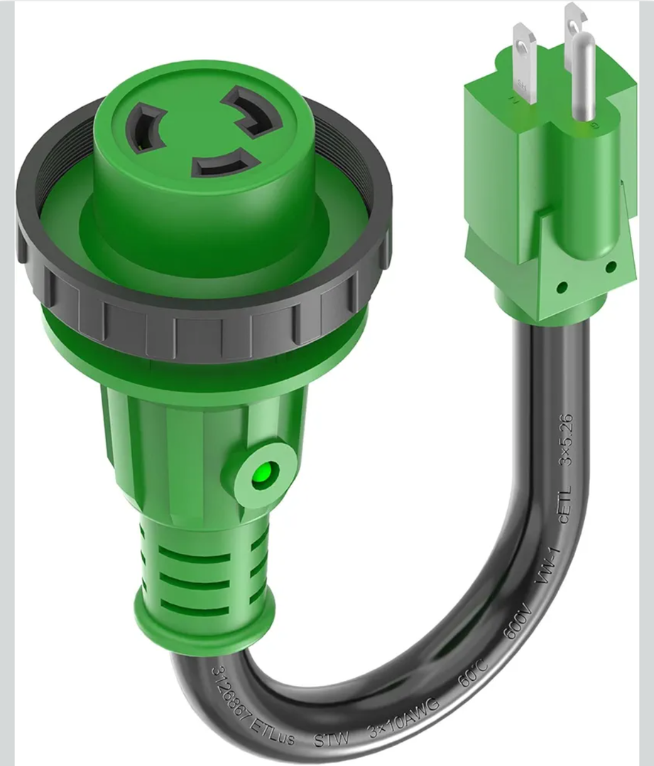 RVGUARD 30 Amp to 110 Volt RV Adapter Cord with Locking Connector 12 Inch, NEMA 5-15P to NEMA L5-30R Electrical Power Adapter with LED Power Indicator, Green, ETL