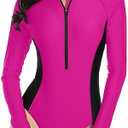 Daci Women Long Sleeve Rash Guard One Piece Swimsuit Zipper Surfing Bathing Suit UPF 50, XXL