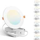Amico 6 Pack 4 Inch 5CCT Ultra-Thin LED Recessed Dimmable Ceiling Light with Junction Box, 2700K/3000K/3500K/4000K/5000K Selectable, 10W Eqv 60W, 800 Lumens, High Brightness Downlight - ETL&FCC