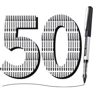 EYEYE Rollerball Pens 0.5mm Black 50 Pack, Extra Fine Point Quick Dry Liquid Ink Roller Ball Pens Fine Point Smooth Writing Pen for Journaling, Note Taking, Office, School Supplies