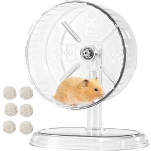 Silent Hamster Exercise Wheel,8.3 Inch Quiet Spinner Hamster Running Wheel,Silent Wheels with Anti-Skid & Adjustable Stand for Gerbils, Mice, or Other Small Pets,Transparent