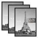 upsimples 12x16 Picture Frame Black 3 Pack, Scratch-Proof Poster Frames 12 x 16 for Photo Gallery - Slide-In Strips, Horizontal or Vertical Wall Mounting