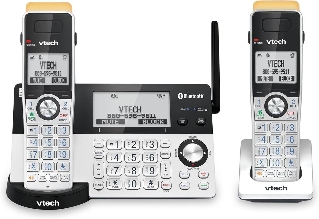 VTech IS8151-2 Super Long Range 2 Handset DECT 6.0 Cordless Phone for Home with Answering Machine, 2300 ft Range, Call Blocking, Bluetooth, Headset Jack, Power Backup, Intercom, Expandable to 12 HS