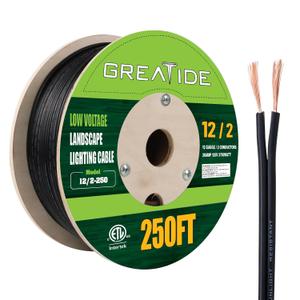 12/2 Low Voltage Landscape Lighting Wire, Outdoor Direct Burial Cable, 12 Gauge 2 Conductor, 250 Feet