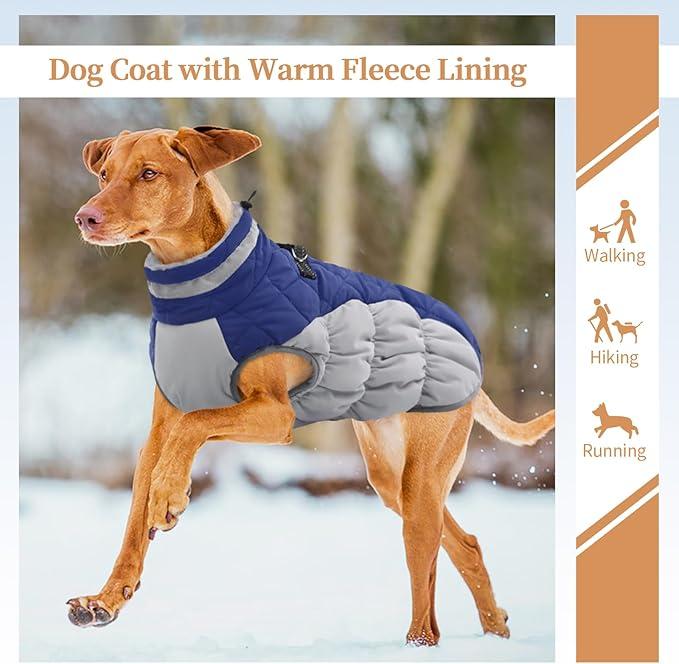 Dog Coats for Large Dogs,XL Dog Coat,Warm Fleece Winter Coat with D-Ring,Back Zipper Pet Jacket for Large Dogs,Waterproof Pet Snow Jacket Clothes Snowsuit Beagle Corgi Border Collie,Black,XL