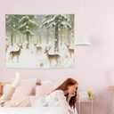 NATSUNO Winter Christmas Deer Tapestry, Rustic Christmas Wall Tapestry for Bedroom, Winter Snowy Forest Xmas Deer Tapestries Wall Hanging for Home Bedroom Living Room Decor, 50x60 Inches
