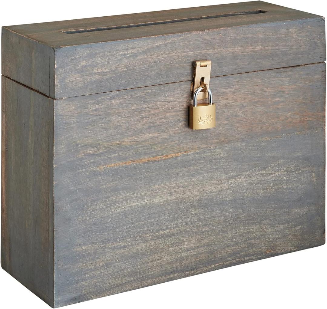 Wedding Card Box with Card Slit and Lock 12"X10"X4.5"- Gift Wishing Well Card Box for Weddings, Receptions, Birthdays, Graduations, Baby Showers, Honeymoon Funds (Gray)