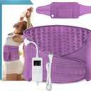 Heating Pad Back Pain Relief Electric Heating Pad for Period Cramps Lower Back Neck Shoulders Pain Relief 6-Hour Auto Off 12x24 Heated Pad + 20" Belt 4 Timer 6 Heat Level Wrap (Lilac)