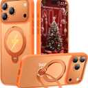 360 Spin Magnetic Stand for iPhone 17 Pro Max Case, Fit for MagSafe, Mil-STD Protective Case for iPhone 17 Pro Max Phone Case with Kickstand Rotatable 6.9 inch, Orange