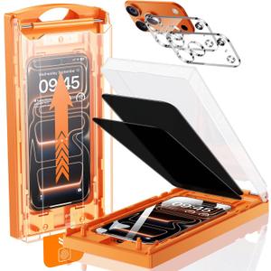 UNBREAK TOP 9H+ Glass 2+2 Packs for iPhone 17 Pro Privacy Screen Protector with Camera Lens Protector [Zero Bubble][10X Military Protection] 17 Pro Tempered Glass Full Edge Coverage, Case-Friendly