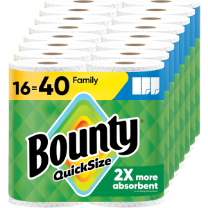 Bounty Paper Towels Quick Size, White, 16 Family Rolls = 40 Regular Rolls