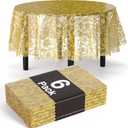 Exquisite Lace Table Cloth Round Table Plastic 6-Pack Lace Tablecloth Round 84" | Clear & Gold Floral Tablecloth Disposable | Wild Flower Party Decorations & Party Supplies