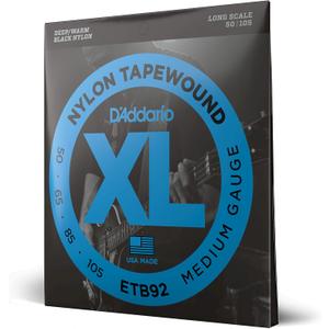D'Addario ETB92 Tapewound Electric Bass Guitar Strings - Fits Long Scale 4 String Basses with Scale Length Up to 36.25 Inches - Medium, 50-105, Long Scale