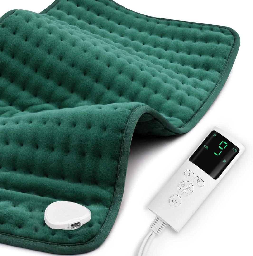 Heating Pad for Back Pain Relief 17"x33" Large, Moist Dry Heat Options, XL Electric Heating Pads, 9 Heat Settings, Machine Washable, Auto-Off, Gifts for Women, Mom, Men (Green)