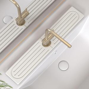 Kitchen Faucet Mat, Diatomite Sink Faucet Mat Splash Guard for Kitchen, Water Absorbing Stone Tray for Sink, Quick Drying Faucet Mat for Kitchen Sink, Absorbent Stone Drying Tray for Bathroom Counter (23.7" x 4", White Gray Style 2)