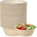 ECOLipak 150 Pack Compostable Disposable Paper Bowls, 16 OZ Biodegradable Bagasse Eco-Friendly Sugarcane Soup Bowls for Salad Wheat Flakes(Nature)