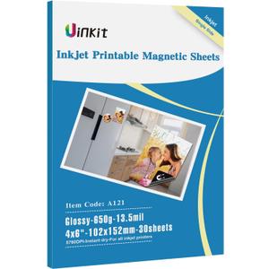 Uinkit 30 Sheets Printable Magnetic sheets Non Adhesive 13.5mil 4x6 inches Thick Magnet Glossy Photo Paper for Inkjet Printers