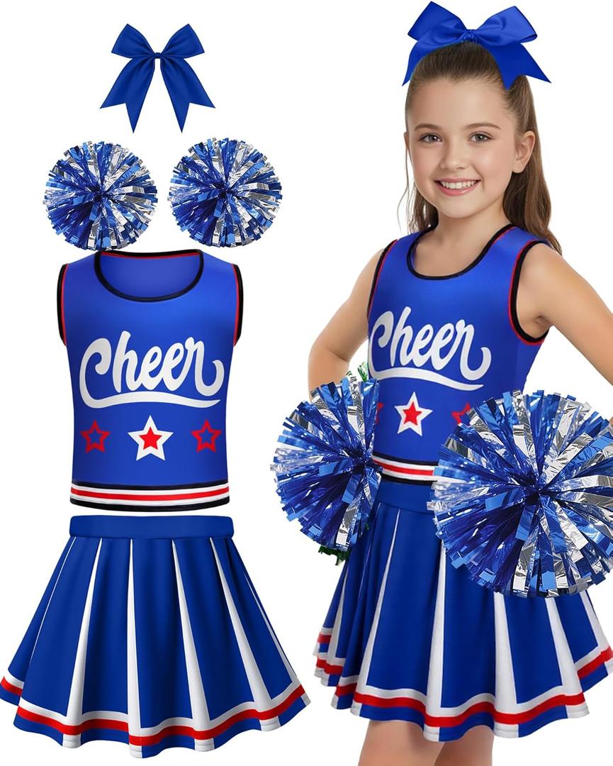 JenPen Cheerleader Costume for Girl, Cute Cheerleading Outfit Cheer Leader Dress for Halloween Cheerleader Gifts (7-9 Year, Blue)