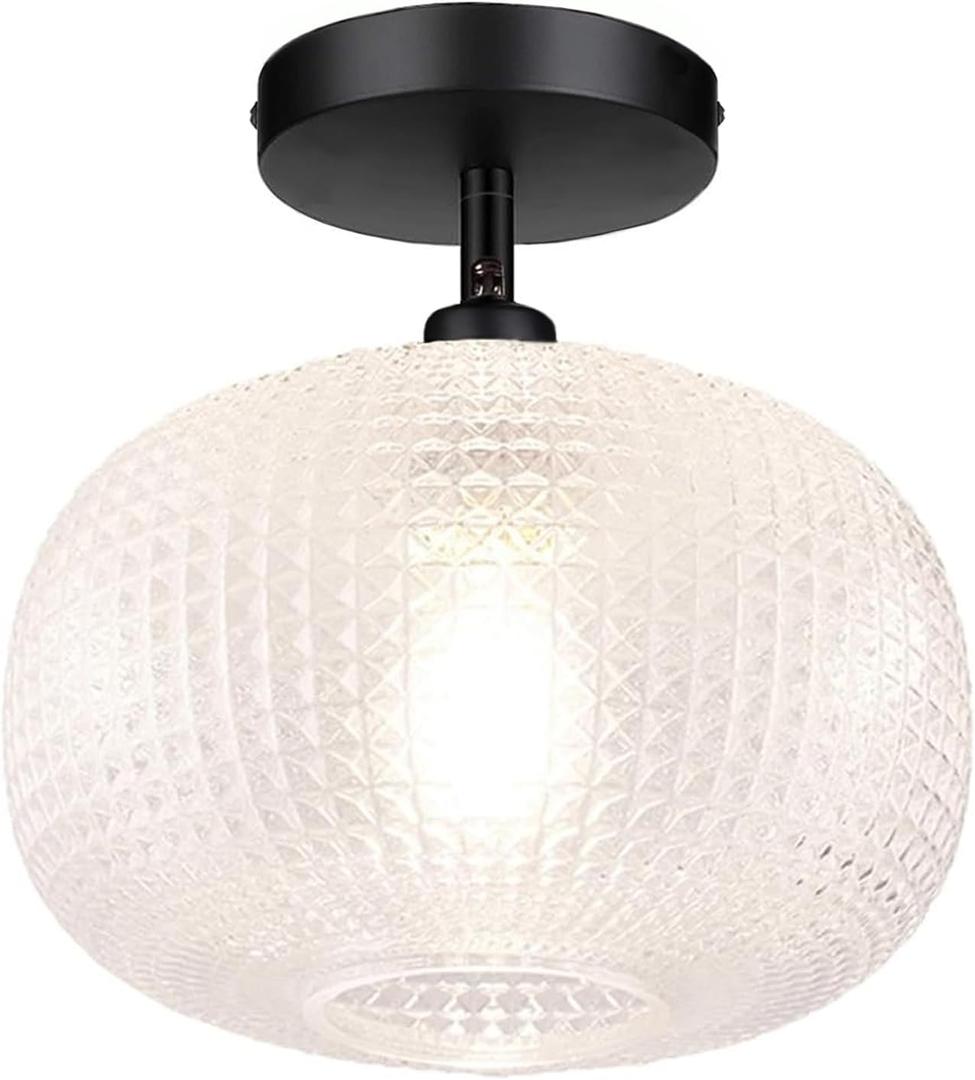 Black Semi Flush Mount Ceiling Light,Globe Glass Ceiling Lights,Bedroom Light Fixture,Entryway Light Fixture,Industrial Light Fixtures,Modern Lighting for Entryway,Foyer,Kitchen