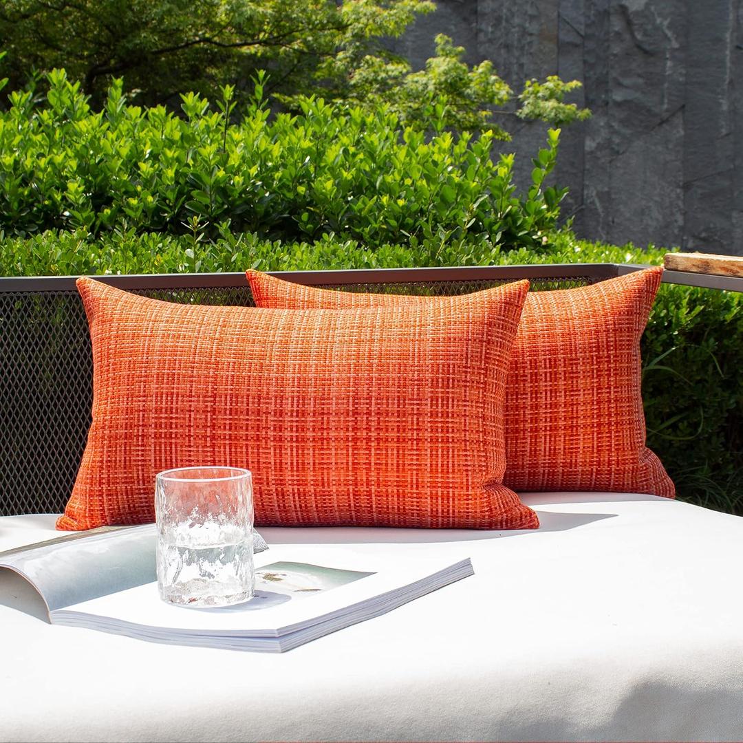 Kevin Textile Pack of 2 Decorative Outdoor Waterproof Fall Throw Pillow Covers Autumn Decorative Lumbar Pillowcases Modern Cushion Cases for Patio Couch Bench 12 x 20 Inch Orange