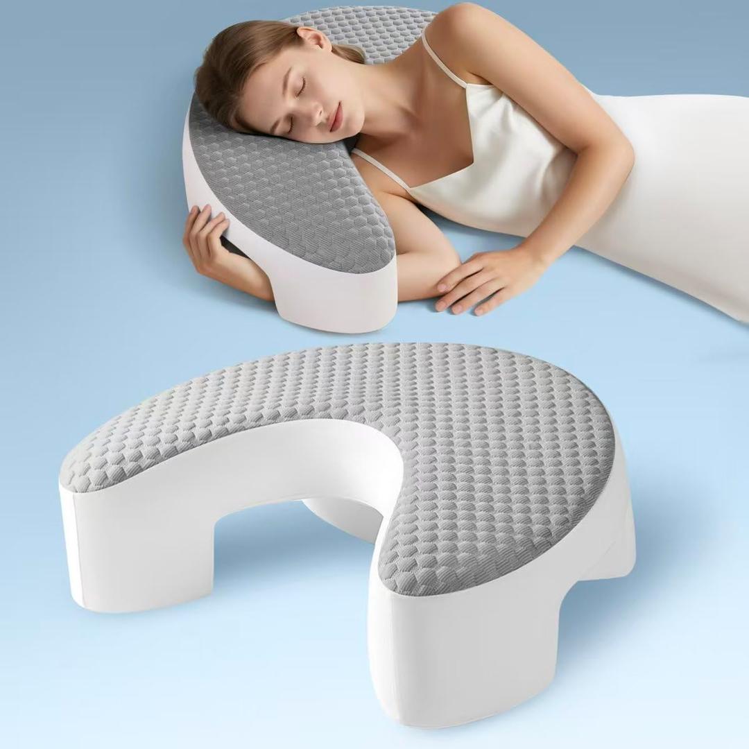 Side Sleeper Pillow for Adults with Arm Hole – Pillow for Side Sleepers to Improve Breathing, Relieve Neck, Shoulder and Knee Pain, Reduce Facial Compression (Grey,17"x21")