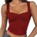 Women's Crop Tank Tops Y2k Summer Cute Sexy Backless Sweetheart Neckline Trendy Going Out Camisole Basic Shirts 2024 (Small, 01 Burgundy)