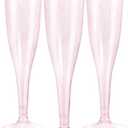 WDF 36 Pack Pink Glitter Plastic Champagne Flutes - 7OZ Disposable Pink Glasses Glitter Champagne Flutes Plastic for Party & Wedding