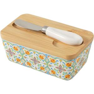 Howise Butter Dish with Lid, Large Butter Dish for Countertop, Ceramic Butter Keeper Container with Knife and Silicone Sealing Butter Box for Home Decor Good Kitchen Gift RetroA