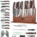 FULLHI 19pcs Butcher Chef Knife Block Set with Meat Fork Scissors Knife Holder, High Carbon Steel Full Tang Cleaver Kitchen Knife Set for Home, BBQ, Camping