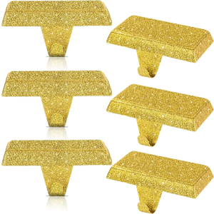 12 Pack Shiny Glitter Christmas Stocking Holders, Heavy Duty Mantel Hangers Fireplace Hooks Grip Bases for Tables Window Decor Xmas Holiday Party Indoor Decoration (Gold)