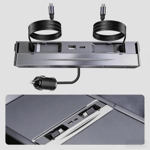 130W USB Charger for Tesla Model 3 Highland 2024 2026 Model Y Juniper 2025 2026, 65W+45W Type-C+Light Retractable Cables 4 in 1 Multi Port Fast Charger Docking
