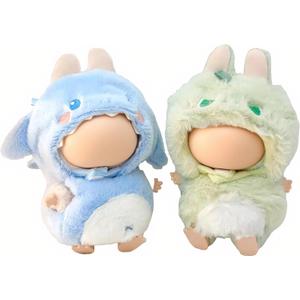(2-Pack) 17cm Doll Clothes Set, Plush Green Dinosaur and Blue Shark Outfits for 17cm Dolls, Soft and Stylish Dress Up Doll Clothes, Adorable and Cute Clothing with Cozy Texture and Fun Design