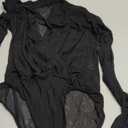 Eiffel Women's Sheer Mesh Turtleneck Neck See Through Leotard Bodysuit Body Tops Black L