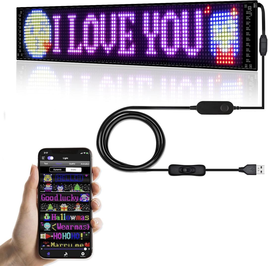 Programmable LED Sign for Business,Flexible Digital Sign,Scrolling LED Sign,Bluetooth APP,DIY Design Animations,Text, Graffiti,Colour (23''x5'')
