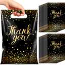 Pajean 100 Pcs Thank You Gift Bags Bulk Black and Gold Plastic Bags with Handles Black Goodie Treat Shopping Wrap for Birthday Party Favors Small Business Merchandise Graduation, 6.7" x 9.8"