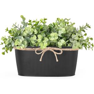 Dahey Artificial Eucalyptus Faux Plants Indoor for Farmhouse Home Decor Fake Potted Plants in Rustic Rectangular Pots Table Centerpiece for Bathroom Laundry Living Room Greenery Decor, Black